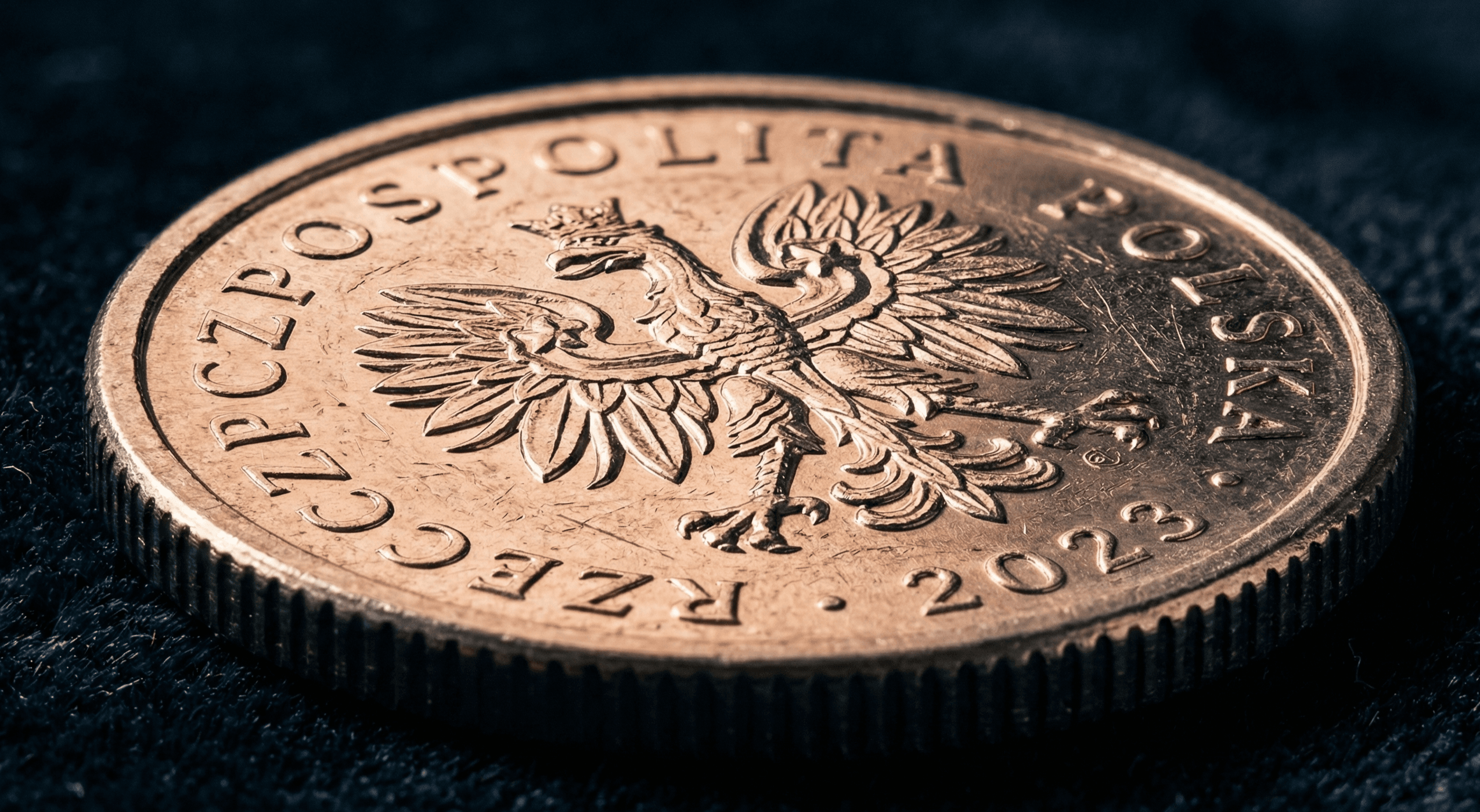 Na zdjęciu widać jednego złotego w monecie na dużym przybliżeniu