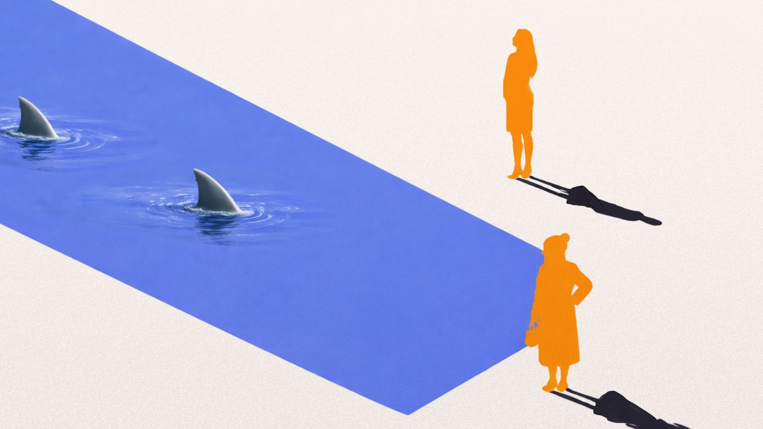 Kobieta obserwująca płetwy rekinów