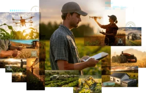 Człowiek z dronem nad polem