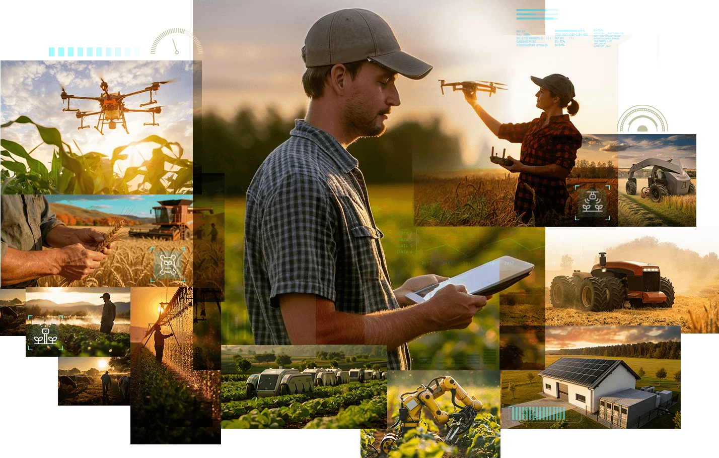 Człowiek z dronem nad polem