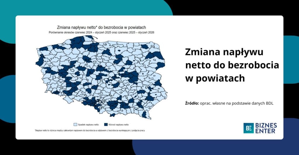 Mapa zmian bezrobocia w Polsce
