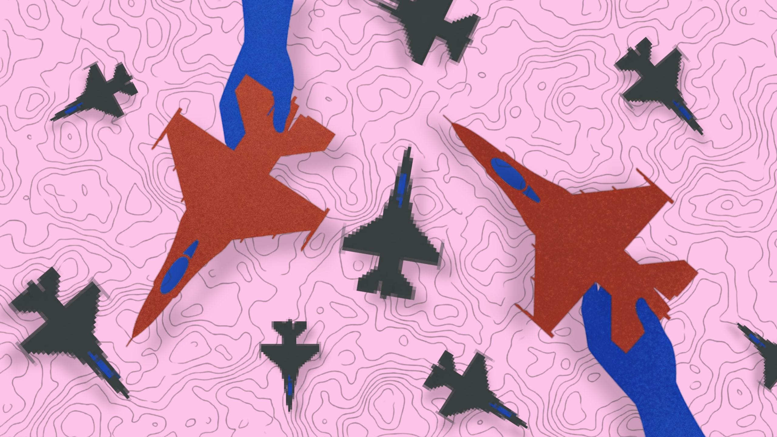 Samoloty na różowym tle