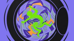 Zielona postać w wirze kolorów