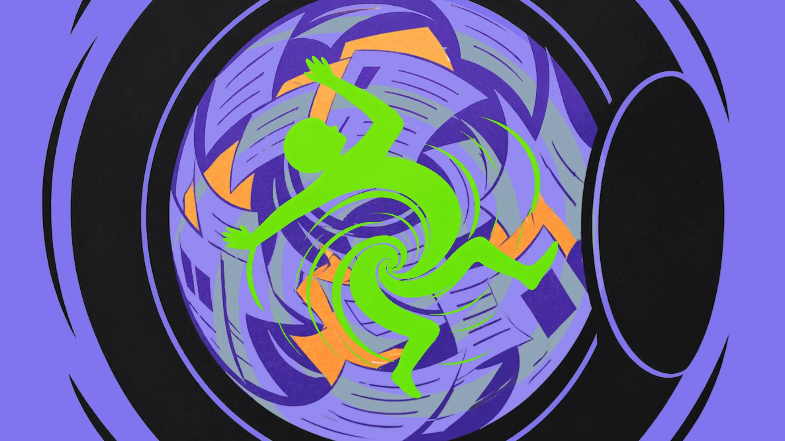 Zielona postać w wirze kolorów